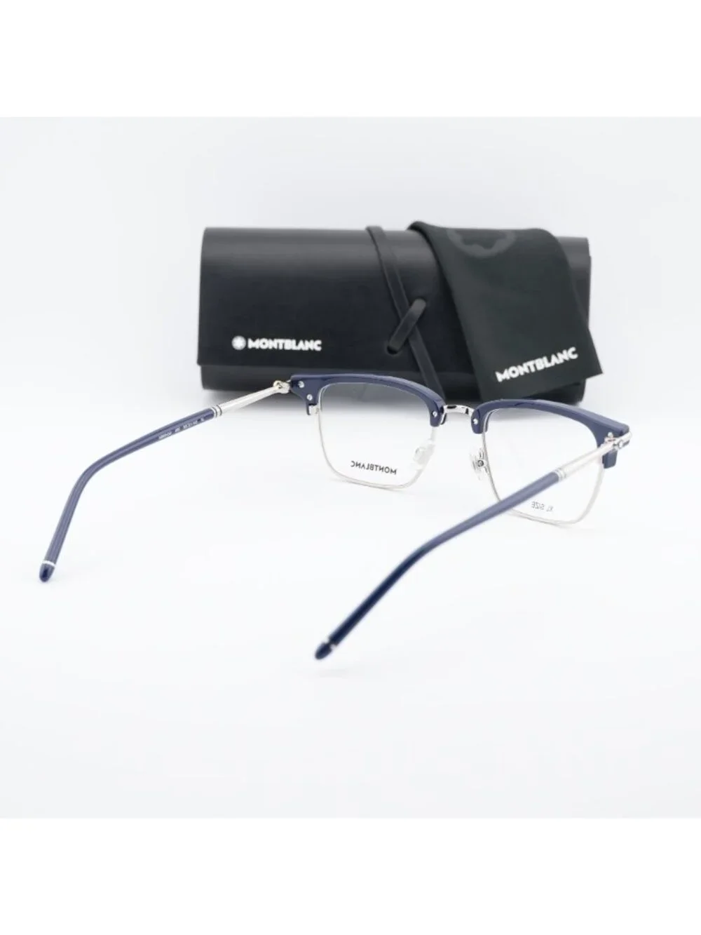 Montblanc MB0243O 002 Browline Eyeglasses 52mm – Blue / Silver